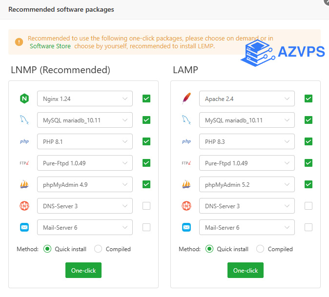 Chọn webserver để cài đặt và sử dụng trên aaPanel